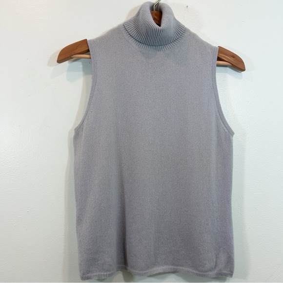 VTG Valerie Stevens Blue-Gray 100% Cashmere Sleeveless Turtleneck Sweater XL - Picture 1 of 11